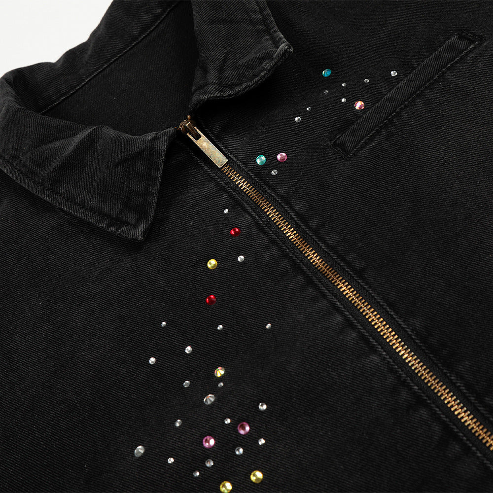 Cropped Denim Diamond Jacket