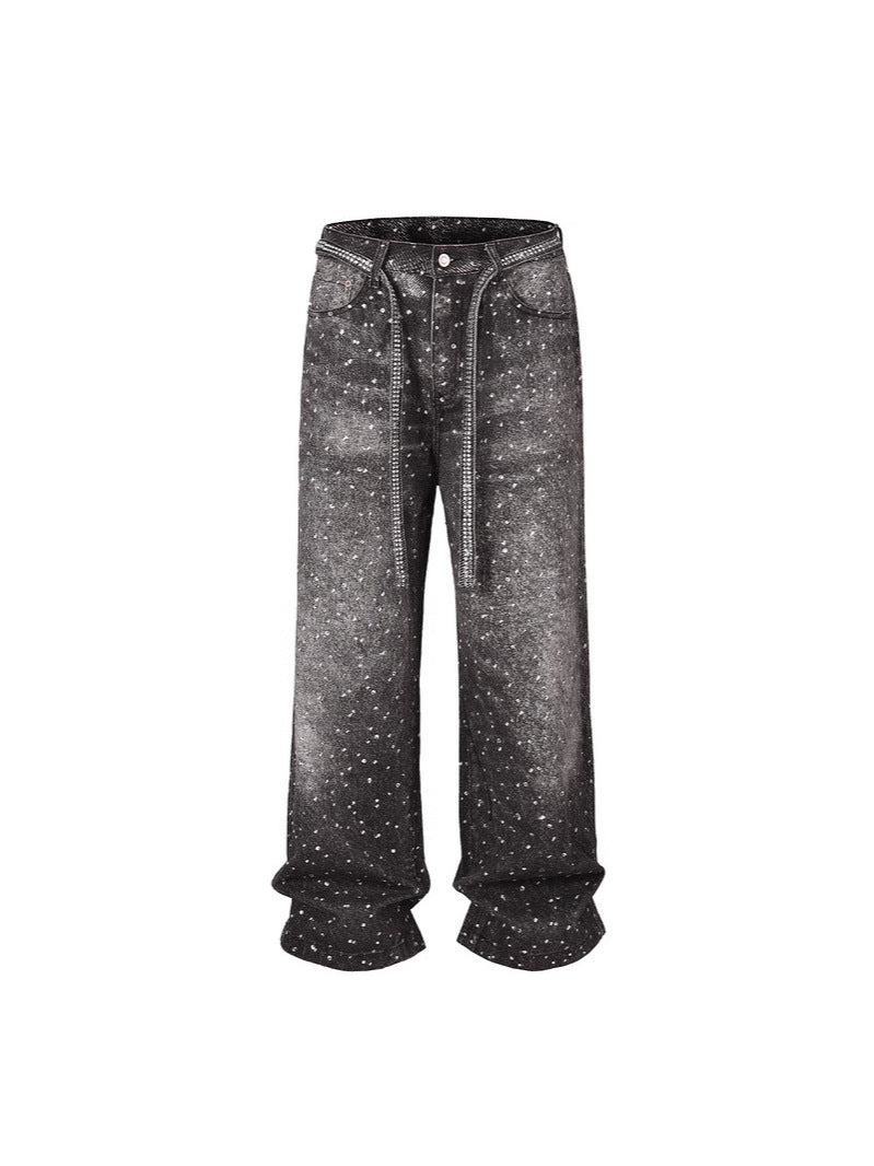 American high street cross-border ins wash diamond jeans, straight leg retro distressed ripped shorts, denim shorts