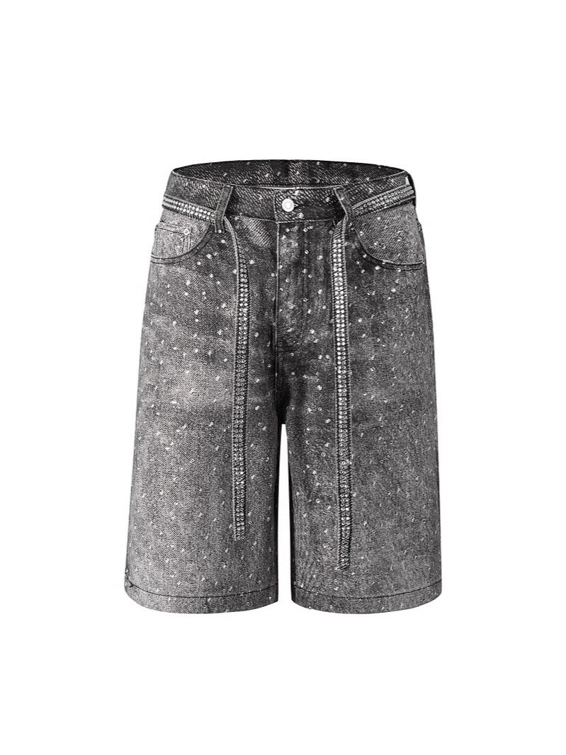 American high street cross-border ins wash diamond jeans, straight leg retro distressed ripped shorts, denim shorts