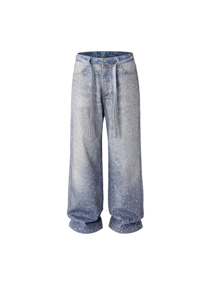 American high street cross-border ins wash diamond jeans, straight leg retro distressed ripped shorts, denim shorts