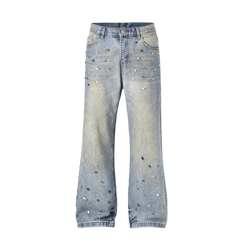 American high street cross-border ins wash diamond jeans, straight leg retro distressed ripped shorts, denim shorts