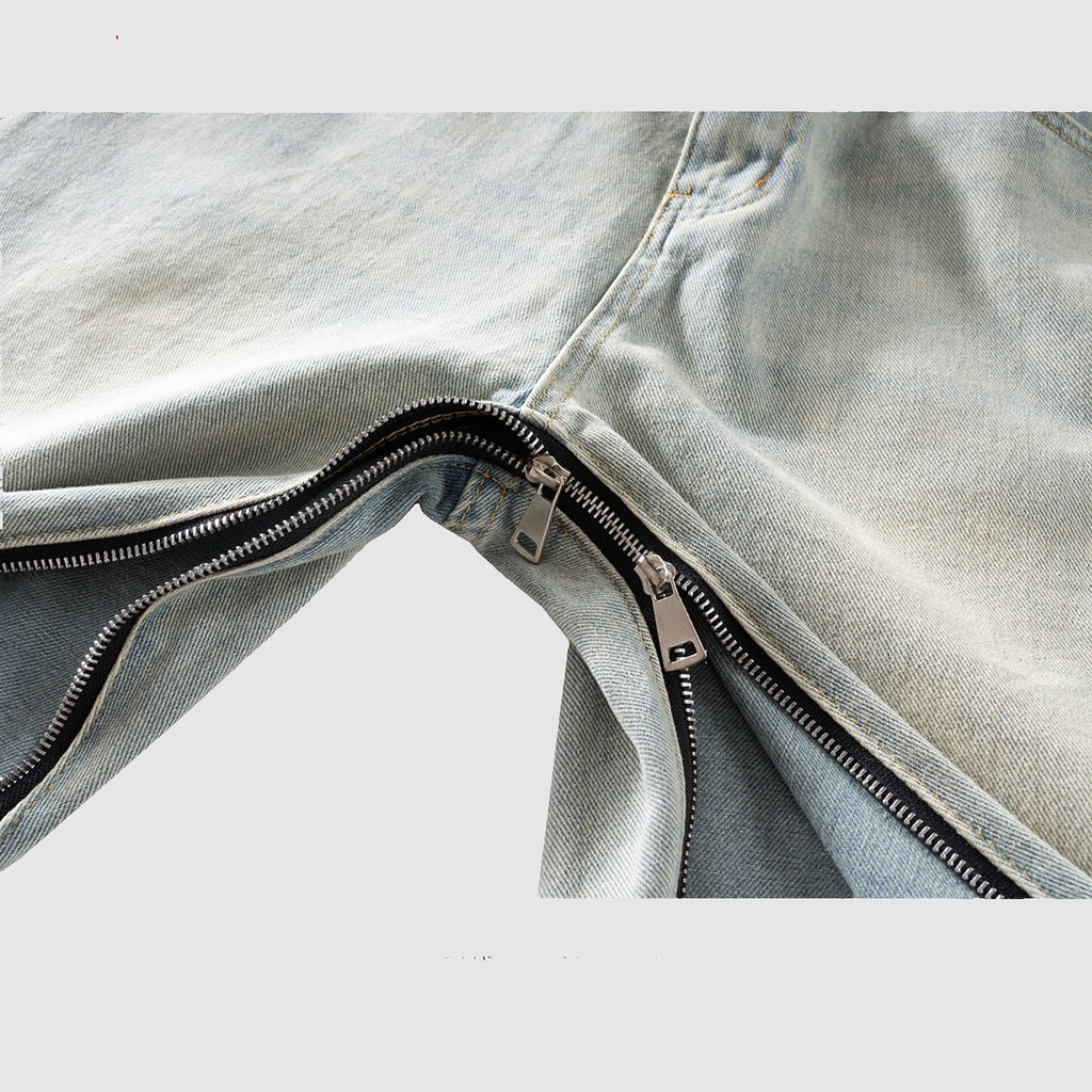 Full Zipper Washed Jeans
