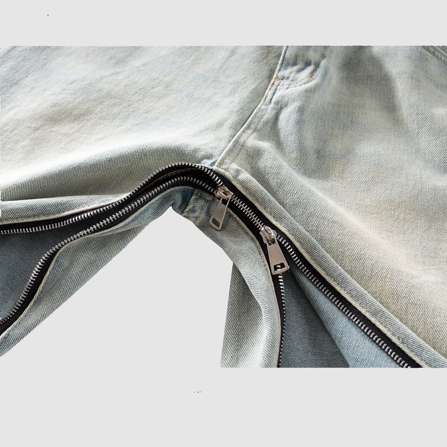 Full Zipper Washed Jeans